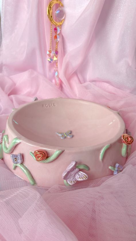 Personalized Pet Bowl Handmade Custom Rapunzel Inspired Flowers Butterflies Ceramic Cute Aesthetic Spring Rose Cat Dog Bowls Kawaii Ceramics - Etsy Cute Cat Bowls Aesthetic, Cute Cat Furniture, Cat Bowls Aesthetic, Cute Cat Bowls, Cat Bowls Ceramic, Clay Dog Bowl, Butterfly Ceramics, Kawaii Ceramics, Ceramic Cute