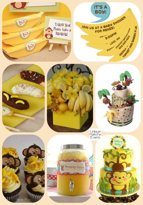 2016  Year of the Monkey.. and BANANAS  Baby Shower Ideas #IdeaBoard #InspirationBoard Monkey Baby Shower Boy, Baby Shower Ideas Unique, Monkey Party Ideas, Monkey First Birthday, Banana Monkey, Banana Party, Monkey Birthday Parties, Monkey Party, Curious George Party