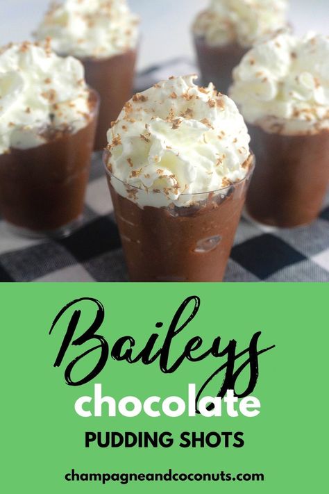 Making Chocolate Pudding Shots with Baileys Irish Cream is easy and delicious. It's a yummy boozy dessert, and the flavors go so well together. It's like a chocolate mocha pudding. Alcoholic pudding shots are a delight to serve at parties and anytime you want a sweet treat. Chocolate Pudding Shots Alcoholic, Pudding Shots With Baileys, Strawberries And Cream Baileys, Shots With Baileys, Boozy Chocolate Pudding, Baileys Pudding Shots, Strawberry Baileys, Boozy Candy, Pharmacy Party