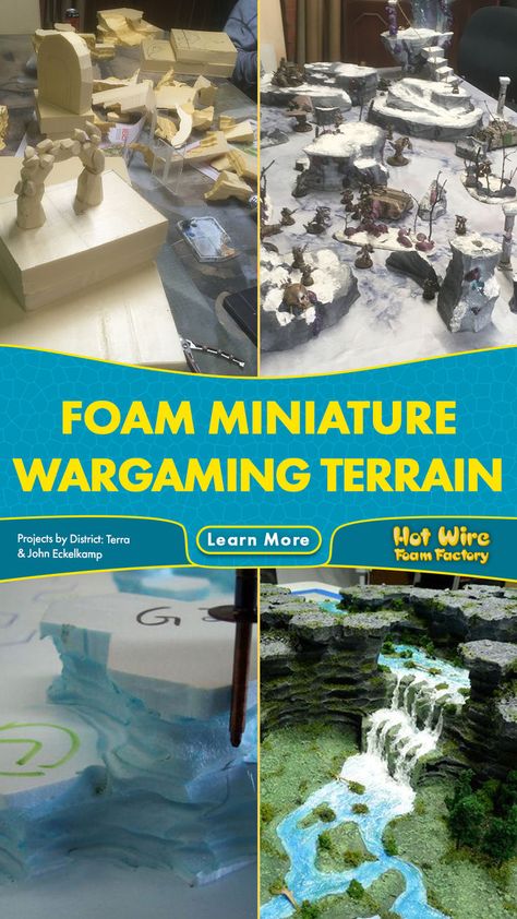 Foam has become an integral part of miniature wargaming terrain, letting the enthusiast create almost any kind of scenery as a backdrop for their tabletop games, whether set in a historical, science fiction or fantasy world. Our gallery has tons of tabletop terrain made by artists using our tools and products. #scalemodels #tabletopminiatures #miniaturewargaming #tabletopterrain #terrainbuilding Foam Terrain, Dnd Tabletop Terrain, Dnd Foam Terrain, Dnd Scatter Terrain, Mordhiem Terrain, Dnd Diy, Foam Factory, Wargames Terrain, Game Terrain