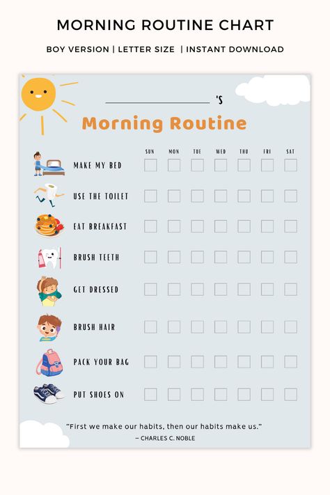 Morning Chore Chart, Chore Chart With Pictures, Kids Morning Routine Chart, Kids Morning Routine, Cute Morning, Kids Responsibility Chart, Morning Chores, Morning Routine Chart, Morning Routine Kids