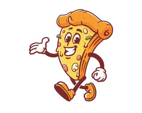 Pizza Character Illustration, Pizza Character Design, Pizza Illustration Design, Pizza Character, Pizza Mascot, Pizza Illustration, Vintage Pizza, Pizza Cartoon, Watermelon Cartoon