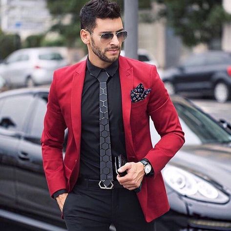 8,747 Likes, 39 Comments - Men | Style | Class | Fashion (@menslaw) on Instagram: “Style #menslaw” Red Dress Shirt Men, Red Blazer Outfit Men, Blazer Outfits For Men, Mens Red Dress Shirt, Men Formal Outfit, Red Blazer Outfit, Red Dress Shirt, Dress Shirt Men, Shirt Dress Outfit