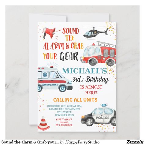 Firefighter Birthday, 2nd Birthday Party Themes, Kids Birthday Themes, Happy Party, Shower Themes, 1st Birthday Invitations, 4th Birthday Parties, Third Birthday, 3rd Birthday Parties