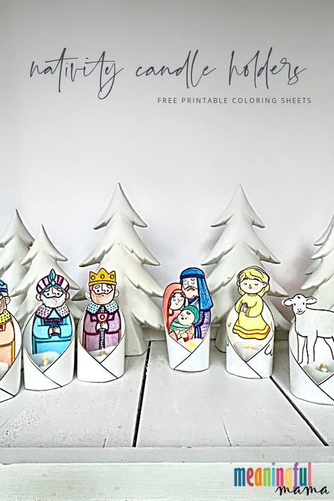 Nativity Candle Holder Craft for Kids - This is a free printable and coloring sheet so that kids can do a nativity craft for Christmas. Nativity Diy Kids, Kids Christmas Crafts Nativity, Free Nativity Printables, Shepherd Crafts For Kids Christmas, Advent Candle Crafts For Kids, Nativity Printables For Kids, Catholic Advent Activities For Kids Free Printable, Clay Candle Holders Diy, Nativity Candle