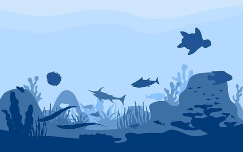 Silhouette Background, Life Illustration, Undersea World, Underwater Life, Coral Reefs, Ocean Animals, Coral Reef, Ipad Wallpaper, Vector Art