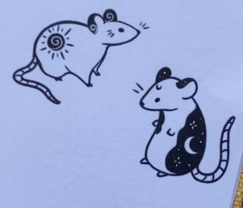 Raccoon And Possum Matching Tattoo, Retro Tattoo Sketches, Rat Stick And Poke, Matching Rat Tattoo, Cute Mouse Tattoo, Matching Tattoos Aesthetic, Cute Rat Tattoo, Cute Rat Drawing, Rat Doodle