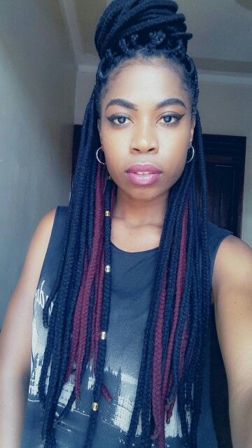 Yarn Box Braids #YarnBoxBraids  Yarn Braids #YarnBraids  Long Yarn Braids #LongYarnBraids  Box Braids #BoxBraids Yarn Box Braids, Box Braids Blue, Girl Braided Hairstyles, Yarn Braids Styles, Braids Blue, Bantu Knot Styles, Braids Styling, Braids Boxbraids, Bantu Knot