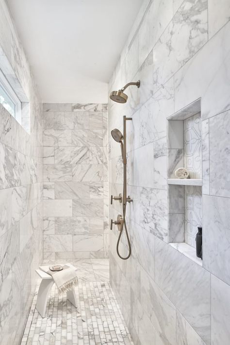 10 Small Bathroom Design Ideas to Maximize Space and Style Master Shower Head Ideas, Shower Head Placement Walk In, Shower Hardware Placement, Handheld Shower Head Placement, Multiple Shower Heads Master Baths, Shower Fixture Placement Layout, Shower Sizes Layout, Two Shower Heads Master Bathrooms, Dual Shower Heads Master Baths Walk In