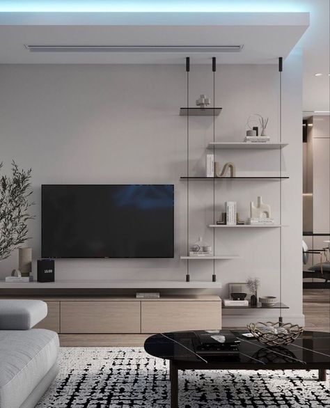 Living Room Tv Unit Designs, Living Room Tv Unit, Tv Room Design, Tv Wall Design, 아파트 인테리어, Living Room Design Decor, Home Design Living Room, Shelf Design, Living Room Inspo