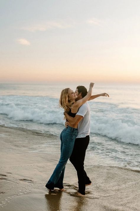 southern california laguna beach thousand steps engagement session beachy vibes photographer Blue Hour Beach Photoshoot, Laguna Beach Engagement Photos, Blue Hour Beach, Thousand Steps Beach, Valentines Shoot, Hugs And Kisses Couples, Laguna Beach Engagement, Sunset Beach Pictures, Couple Beach Pictures