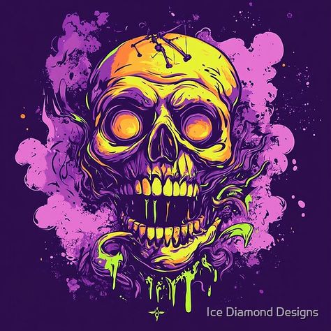 Neon Nightmare: A Glowing Skull Halloween Design. by Ice Diamond Designs | Redbubble Neon Horror, Glowing Skull, Ice Diamond, Dripping Paint, Glowing Eyes, Diamond Ice, Skull Halloween, Drip Painting, A Skull