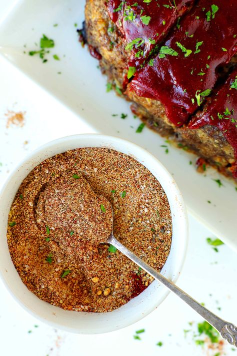 Meatloaf Seasoning with meatloaf Homemade Meatloaf Seasoning, Meatloaf Seasoning Recipe, Meatloaf Seasoning, Homemade Meatloaf, Homemade Spice Mix, Seasoning Recipe, Lamb Stew, Hamburger Recipes, Meatloaf Recipe