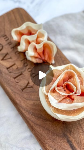 Olives For Charcuterie Board, How To Fold Meat Charcuterie Board, How To Make Prosciutto Roses, Ways To Fold Prosciutto, How To Display Prosciutto, Charcuterie Board With Prosciutto, Prosciutto Flower How To, Prosciutto Ribbons Charcuterie, Prosciutto Charcuterie Board Ideas