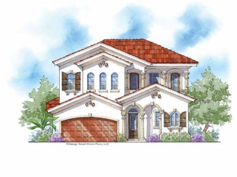 Front Energy Saving Building, Homes Architecture, Mediterranean Exterior, Mediterranean House Plan, Mediterranean Style House Plans, Mediterranean House Plans, Mediterranean House, Courtyard House Plans, Courtyard Design