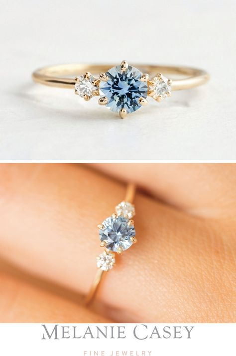 Gold Blue Wedding Ring, Engagement Rings Simple With Saphire, Gold Ring With Sapphire Stone, Simple Blue Engagement Ring, Gold Engagement Ring Blue Stone, Simple Blue Engagement Rings, Pale Blue Ring, Simple Colored Engagement Rings, Saphire Engament Ring Set Light Blue