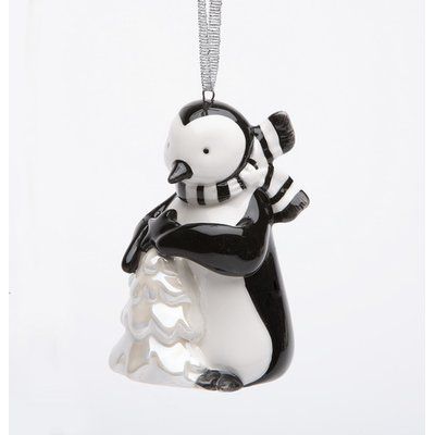 The Holiday Aisle Penguin Holding a Tree Hanging Figurine Black White Christmas, Penguin Ornaments, Beautiful Christmas Decorations, Christmas Penguin, Green Christmas Tree, Christmas Figurines, White Christmas Tree, Snowflake Ornaments, Tree Gift