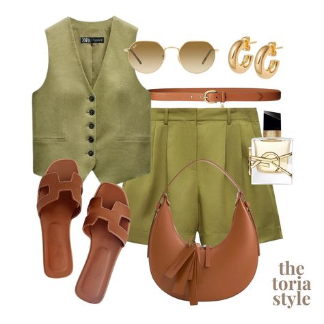 Olive & tan 🫒🤎🍸💫 save this post for future outfit inspo ✨ be sure to follow @thetoriastyle for daily outfits! 🤍 #fridaystyle #fridayoutfit #summerstyle #summeroutfitideas #summerootd #virtualstylist Kikay Outfits, Outfits Verdes, Olive Outfit, Basic Ootd, Olive Clothing, Chill Outfit, Olive Style, Olive Tan, Friday Outfit