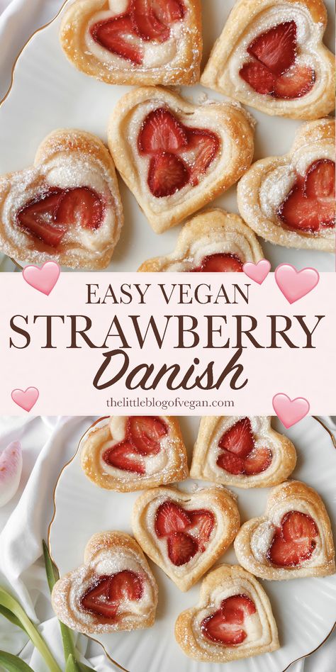 Easy Vegan Valentines Treats, Valentine Puff Pastry Ideas, Vegan Strawberry Breakfast Recipes, Easy Strawberry Pastries, Vegan Picnic Dessert, Easy Vegan Puff Pastry Dessert, Gee Free Puff Pastry Recipes, Vegan Savory Pastry, Valentines Puff Pastry