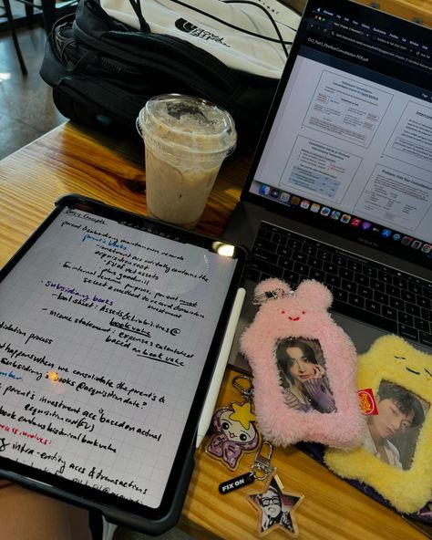 study vibe <3 super busy with school and hobbies🤍 #ateez #atz #aesthetic #study #studyaesthetic #cafe #kpop #pc Kpop Fan Aesthetic, Kpop Study, College Core, Study Vibe, Ateez Aesthetic, 5 Year Plan, Aesthetic Study, College Experience, Super Busy