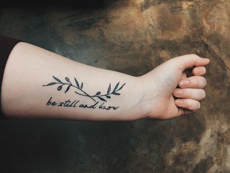 Olive Branch Tattoo With Name, Olive Branch Heart Tattoo, Be Still And Know Tattoo, Olive Branch Tattoo Meaning, Papa Tattoo, Olive Tree Tattoos, Be Still Tattoo, Tattoo Designs With Meaning, Modern Body Art