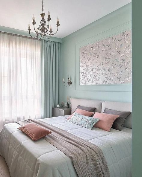 Mint Bedroom Decor, Mint Green Bedroom, Mint Bedroom, Styled Bedroom, Mint Green Walls, Mint Walls, Soft Mint Green, Diy Nightstand, Soft Mint