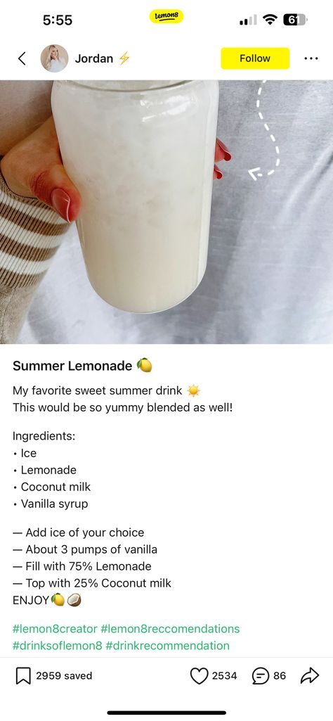 Coconut Lemonade, Drink Making, Summer Lemonade, Vanilla Filling, Vanilla Syrup, Vanilla Coconut, Meal Ideas, Summer Drinks, Green Thumb