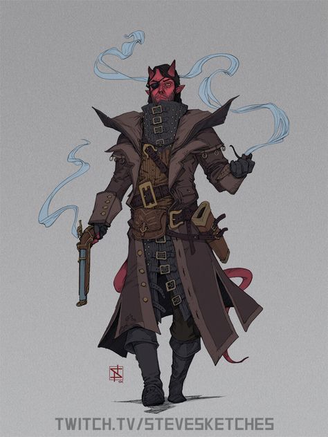 Dnd Tiefling, Rogue Character, Steampunk Character, Steampunk Characters, Late To The Party, Semi Realism, Character Sketches, Dungeons And Dragons Characters, Dnd Art