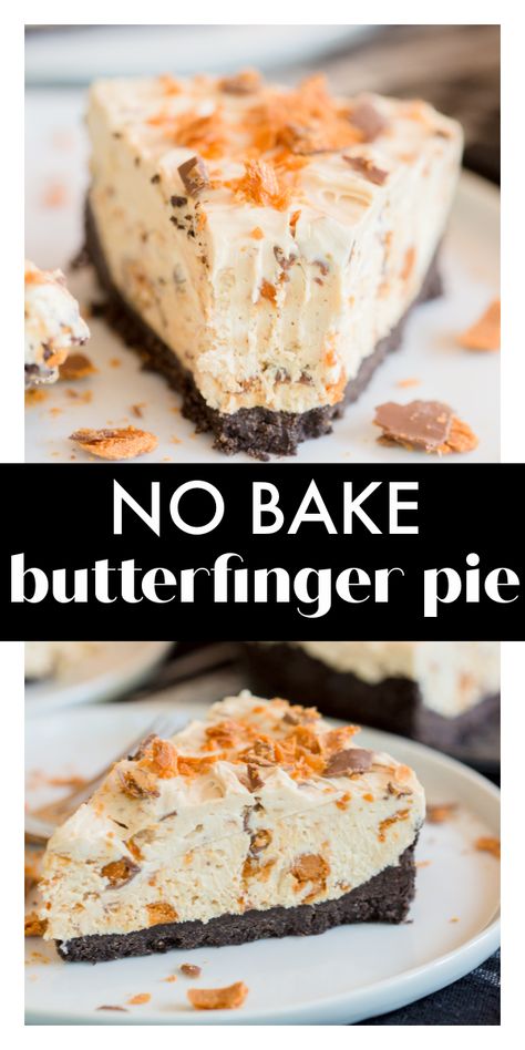 Butter Finger Pie No Bake, Chilled Dessert Recipes, Easy Pies For Easter, Butterfinger No Bake Pie, Easy Butterfinger Pie, Divine No Bake Pie, Bake Sale Pies, No Bake Butterfinger Cheesecake, No Bake Butterfinger Pie