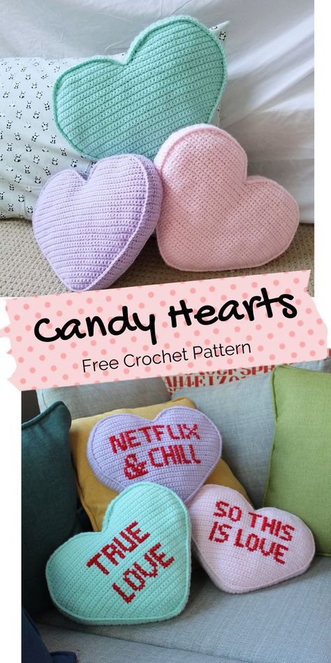 Crochet 3d Heart, Crochet Sweets, Crochet Diys, Making Blankets, Crochet Candy, Crochet Valentine Patterns, Heart Pillows, Confection Au Crochet, Crochet Pillow Pattern