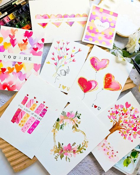 Let's make this easy watercolor Valentine's day card 😍 | Instagram Valentine Watercolor Cards Diy, Water Paint Valentines Card, Thinking Of You Watercolor, Watercolor Valentine Cards For Kids, Hand Painted Valentine Cards Watercolors, Watercolor Valentine’s Day Card, Easy Watercolor Valentine Cards, Watercolor Valentines Art, Valentine’s Day Watercolor