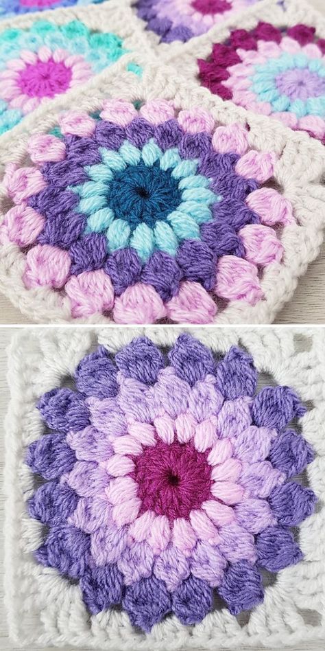 A crochet project inspired by Island Time Blanket pattern but adjusted to create the ultimate granny square throw. Go big and create the largest, coziest blanket you ever had! Super cute colors covering the whole rainbow spectrum will add some cheerfulness into your home. Choose a more toned palette for a calming effect to all of your senses. #freecrochetpattern #crochetpattern #crochetblanket #crochetthrow #grannysquarecrochet Large Starburst Granny Square, Starburst Square Crochet, Big Sunburst Granny Square, Pink Sunburst Granny Square, Sunburst Granny Square Diagram, Granny Sunburst Pattern, Sunburst Granny Square Blanket Colour Combinations, Sun Burst Crochet Granny Squares, Crochet Sunburst Granny Square Free Pattern