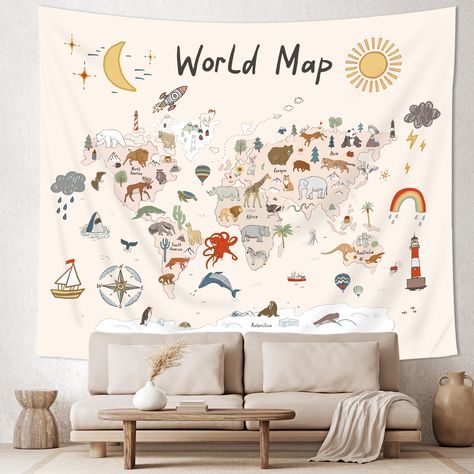 PRICES MAY VARY. Premium Quality: made of polyester fabric, which is soft, skin-friendly and lightweight. Super durable and no fading. Unique Design: This world map tapestry with advanced HD printing technology will add your room a more permanent harmonious decoration. Washing Instruction: Hand wash or machine wash under gentle cycle. Please use mild detergent with cold water. Do not iron. Hang dry. Multi Usage: This tapestry is your great choice to decorate your room wall. It also can be used a Dnd Nursery, Boy Adventure Room, Wall Blankets, Adventure Awaits Nursery, World Map Tapestry, Map Tapestry, Adventure Room, Educational Decor, World Map Wall Decor