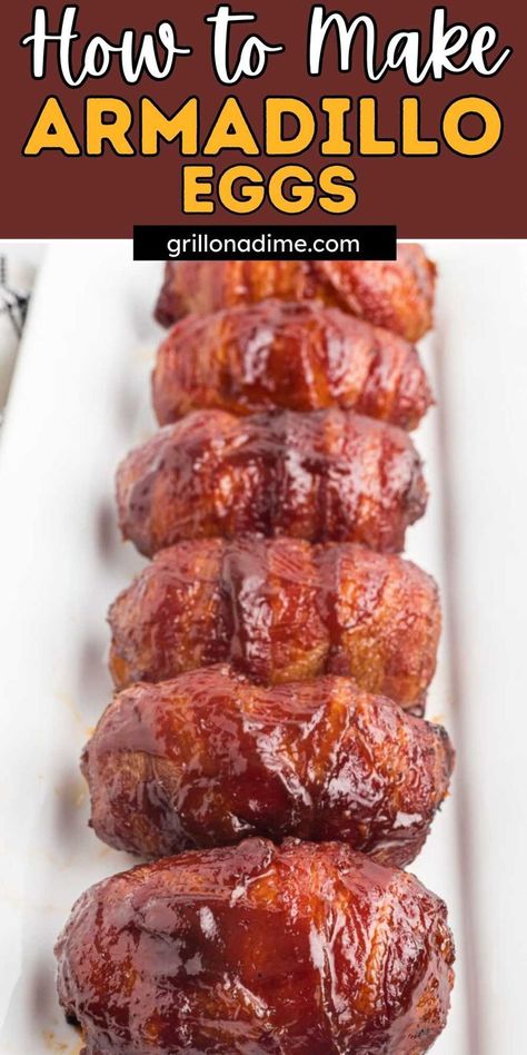 Homemade Smoked Armadillo Eggs Recipe is delicious and full of flavor. Spicy egg shape appetizer that requires simple ingredients. Armadillo Eggs are loaded with flavor with its rich and hearty combination. If you love using your smoker as much as my family, these bacon wrapped armadillo eggs are a simple recipe to make. #grillonadime #armadilloeggs #smokedarmadilloeggs Smoked Armadillo Eggs Recipe, Armadillo Eggs Recipe, Smoker Cooking Recipes, Armadillo Eggs, Pellet Smoker Recipes, Green Egg Recipes, Easy Grilling Recipes, Traeger Recipes, Pellet Grill Recipes