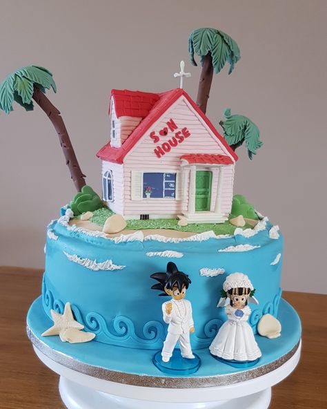 Dragon Ball Wedding Cake, Anime Grooms Cake, Anime Wedding Cake, Kame House, Dragon Wedding, Anime Cake, Anime Wedding, Groom Cake, Ball Wedding