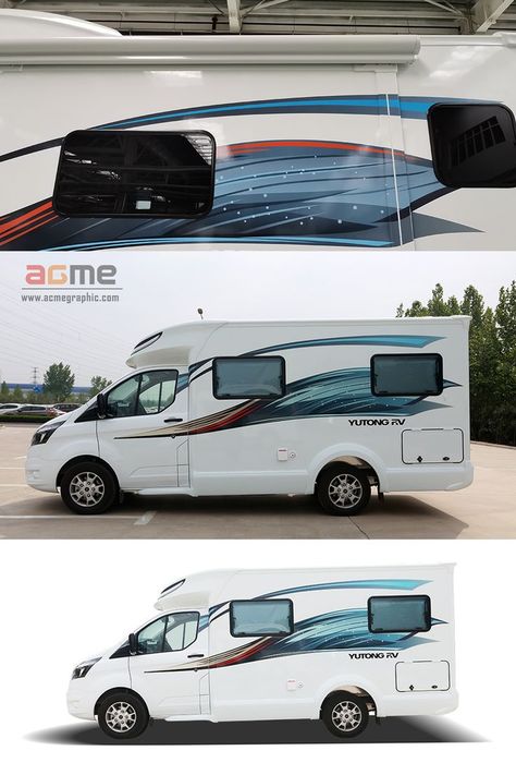 Rv Wrap Design Ideas, Rv Wrap Ideas, Rv Decals Graphics Vinyls, Vinyl Wrapped Motorhome, Camper Van Wrap Design Ideas, Campervan Wrap Design, Campervan Decals Exterior, Van Decals, Camper Logo