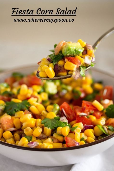 Fiesta Corn Recipe, Fiesta Corn Salad, Fiesta Salad Recipe, Corn Salad With Avocado, Mexican Salsa Recipe, Frito Recipe, Salad Mexican, Corn Tomato Salad, Fiesta Salad