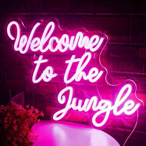 PRICES MAY VARY. 🌳UNIQUE DESIGN：To give your garden or jungle an eye-catching decoration, we designed this neon wall decor sign. In addition, "welcome to the jungle" is the work of one of the greatest bands of the 20th century. For fans of the band, this one is also a perfect souvenir! 🌳ENERGY-SAVING: Welcome to the jungle LED light up signs(16.5" x 13"/33*42 cm) with 59.1" cable can be connected to computer/charger/power bank. There is an ON/OFF switch on the USB connection cable, you can use Neon Lights Bedroom, Room Decor Grunge, Neon Rose, Light Up Signs, Party Bars, Light Letters, Welcome To The Jungle, Engagement Party Wedding, Neon Light Signs