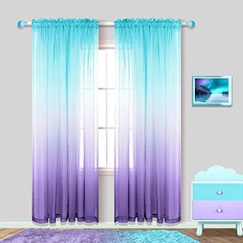 Amazon.com: Kids Curtain Rod Pocket for Girls Bedroom Sets Coloful Ombre Aqua Turquoise Teal Lilac Purple Window Sheer Drapes Aesthetic Mermaid Curtains for Teen Room Decor Nursery Living Area 52 x 84 Inch Length : Home & Kitchen Mermaid Curtains, Deco Violet, Turquoise Curtains, Girls Room Curtains, Mermaid Room Decor, Girls Bedroom Curtains, Ombre Curtains, Mermaid Bedroom, Teal Bedroom