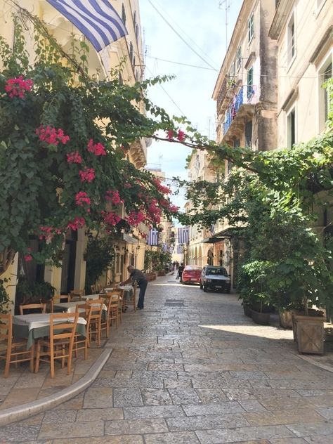 Corfu Greece Old Town, Corfu Town Greece, Corfu Old Town, Greece Aesthetics, Corfu Town, Italian Coast, Greek Summer, Corfu Island, Corfu Greece