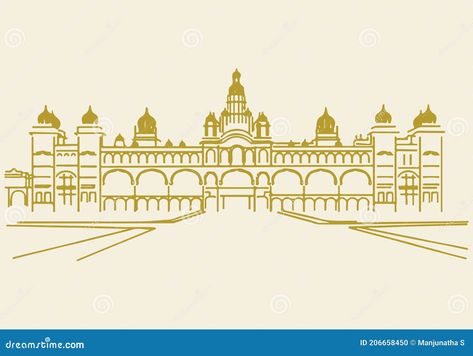 Mysore Palace Illustration, Mysore Palace Sketch, Mysore Palace Drawing, Invite Illustration, Indian Royalty, Mysore Palace, Boyfriend Instagram, Outline Drawing, Wedding Illustration