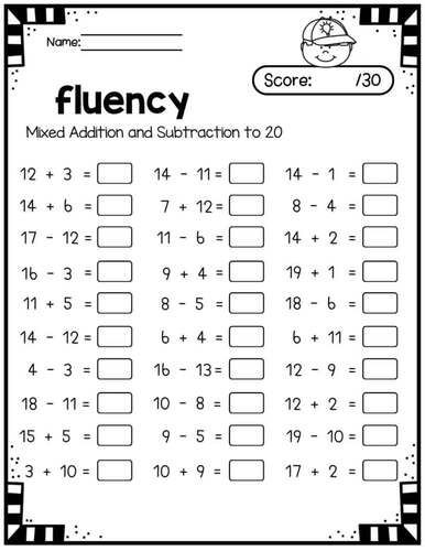 Mixed addition and subtraction to 20 fact fluency test worksheet 1st Grade 1st Grade Math Fluency Practice, 3rd Grade Addition Worksheets, Addition Worksheets Grade 1, Grade 1 Worksheets, Easy Math Worksheets, Math Facts Addition, Fun Math Worksheets, Math Fact Practice, Math Fluency