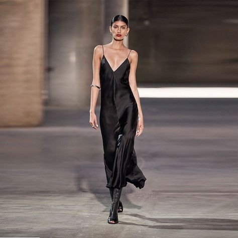 S T U D I O A M E L I A on Instagram: “LOOK 2 _ Watch & Shop The Runway Via MODA OPERANDI ⁣ Featuring the Liquid Bias Slip Dress in Italian Heavy Sustainable Satin, paired with…” Bias Slip Dress, 90s Slip Dress, Slip Dress Outfit, Slip Dress Black, Zara Black Dress, Paneled Skirt, Black Slip Dress, Runway Dresses, Vintage Glamour