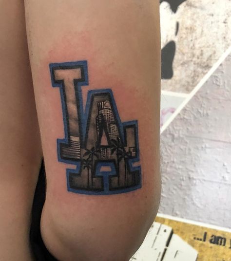 Dodgers Tattoo For Women, Dodgers Tattoo Men, Los Angeles Hand Tattoo, Small La Tattoo, L A Tattoo Los Angeles, La Tattoo Design, Dodger Tattoos For Women, La Tattoo Ideas Los Angeles, La Tattoo Ideas