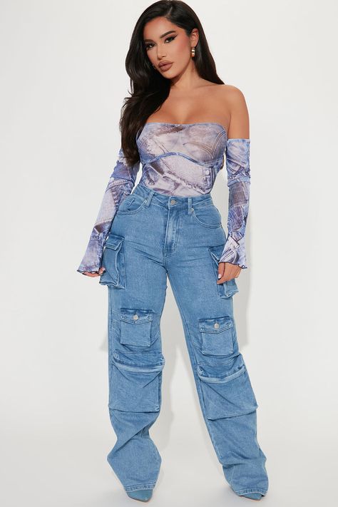 Denim Addict Printed Bodysuit - Blue/combo | Fashion Nova, Bodysuits | Fashion Nova Modest Baddie, Boujee Fits, Oversize Outfit, Outfits Con Jeans, Bodycon Outfits, Girls Dress Outfits, Denim Print, Fashion Nova Outfits, Audi S5