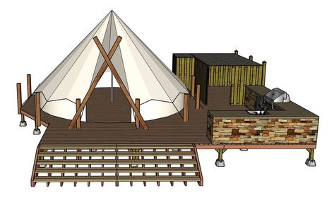 Introducing our revolutionary deck building plans for a 7M bell tent with a luxurious bathroom. Are you ready to take your glamping experience to a whole new level? Look no further! Our step-by-step instructions will guide you through the process of creating a spacious and stylish deck that perfectly complements your 7M bell tent. With our expertly crafted plans, even those with limited building experience can confidently construct their very own glamping oasis. Imagine stepping out of your bell Camping Cottage, Diy Glamping, Yurt Kits, Bad Diy, Bath Diy, Deck Building Plans, 4 Season Tent, Deck Building, Cabin Tent