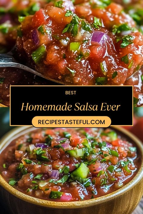 This refreshing and flavorful homemade salsa combines the richness of whole tomatoes with the kick of jalapeños and the zest of lime. Perfect for dipping or as a topping for your favorite dishes, this salsa is quick to make and sure to impress! Home Made Salsa Recipe, Home Made Salsa, Best Homemade Salsa, Jalapeño Salsa, How To Make Salsa, Homemade Salsa, Salsa Recipe, Pulled Pork, Fall Recipes