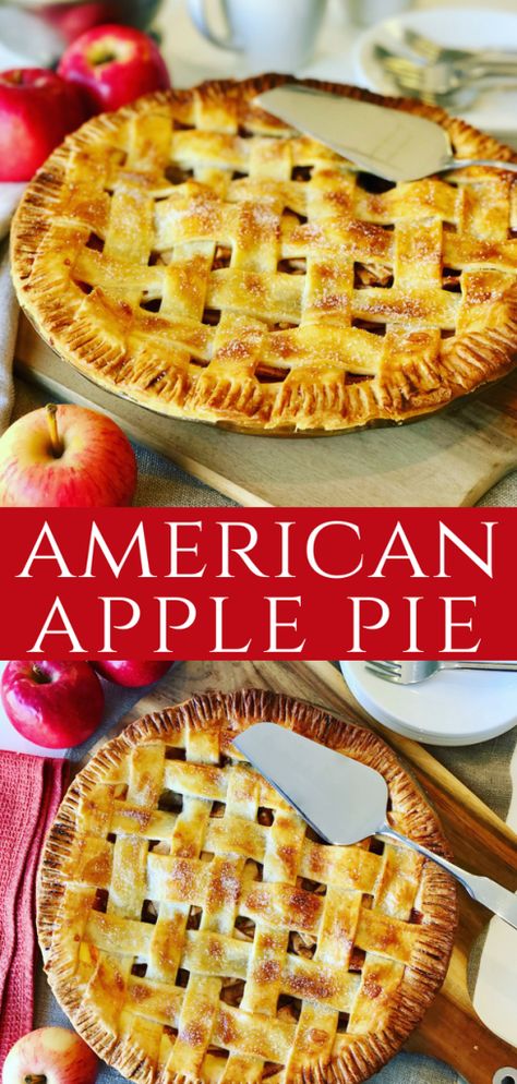 Red Apple Pie Recipe, Homemade Apple Pie Filling Easy, Baked Apple Pie Recipe, American Pie Recipe, American Recipes Classic, Fresh Apple Pie Recipe, Apple Pie Pastry, Apple Pie Lattice, Classic Apple Pie Recipe