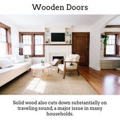 Wooden Doors. Wooden Dark Wood Floors Living Room, Dark Wood Trim, White Baseboards, Living Room Wood Floor, Interior Wood Doors, Dark Wood Floors, Dark Interiors, White Rooms, Wood Trim