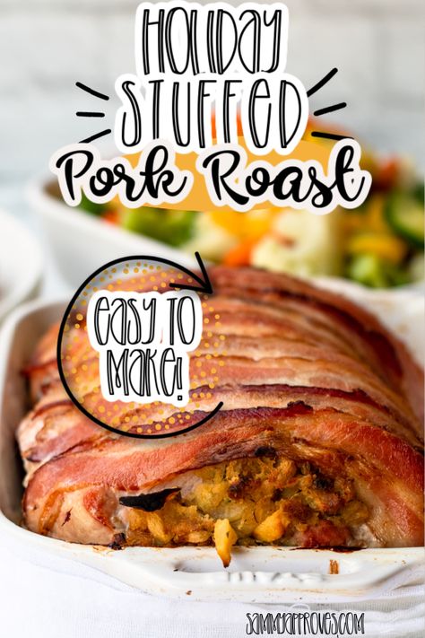 This yummy Holiday Stuffed Pork Roast recipe is so easy to make and beautiful for your holiday table. Bake this roast in a casserole dish and serve to your family for your holiday or Christmas dinner. Grab everything you need, including KRAFT HEINZ products at @walmart #AD #HolidaysWithKraft #CelebrateWithKraft Stuffed Pork Roast, Easy Weekend Dinners, Best Baked Pork Chops, Bacon Wrapped Pork Loin, Pork Roast Recipe, Apple Pork Tenderloin, Bacon Wrapped Pork, Stuffed Pork, Pork Roast Recipes